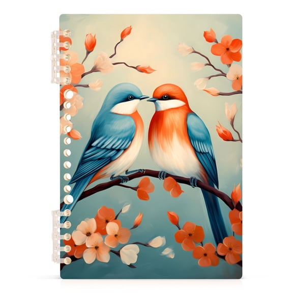 Couple Birds and Floral Spiral Journal Notebook College Ruled Notebook 8.3" x 5.7" A5 Lined Thick Paper Page