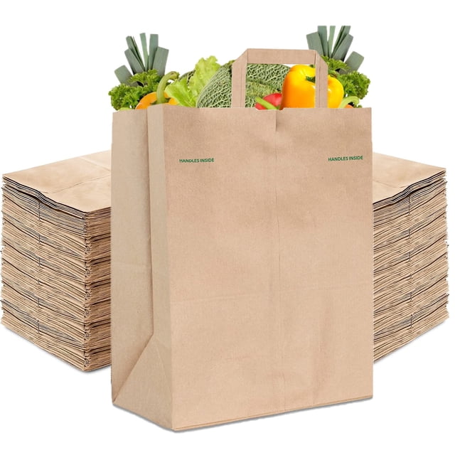 Bolsas de papel Stock Your Home Kraft Brown con asas, 70 libras, 50 unidades