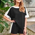 thumbnail image 2 of WAYUTE Shorts Sets for Women Plus Size Casual Summer Patchwork Color Short Sleeve T Shirt and Shorts Athletic 2 Piece Sports Outfit Clothing Sets, 2 of 7