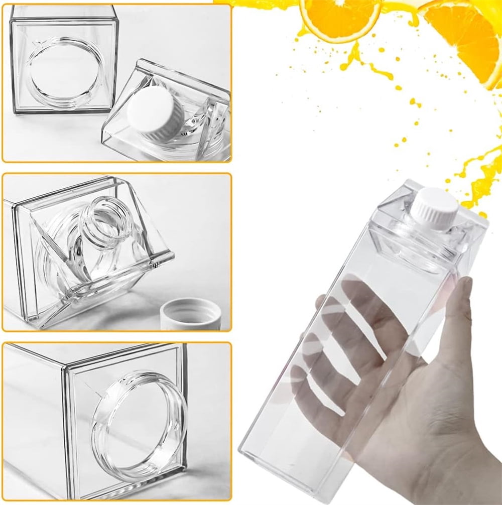 NOGIS 3 Pack Clear Milk Carton Water Bottle, 500ml / 17 oz Plastic Milk Carton Bottles Square Milk Carton Container Portable Transparent Juice Bottle for Outdoor Sports Travel Camping Activities