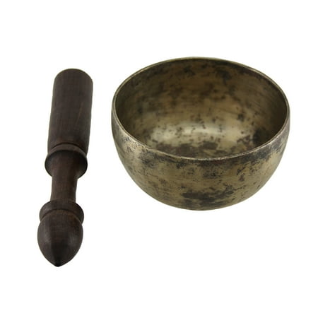 Tibetan Meditation Weathered Brass Singing Bowl w/ Wooden Mallet