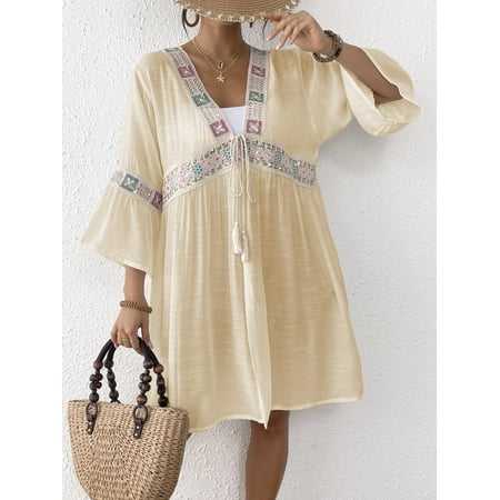 Women One Size Bikini Cover Up Hollow Swimwear Cover-Up with Strap