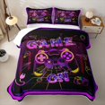 thumbnail image 2 of Erosebridal Neon Game Controller Twin Quilt Set for Boys Men, Purple Black City Graffiti Twin Coverlet Set, 2-Piece, 2 of 7