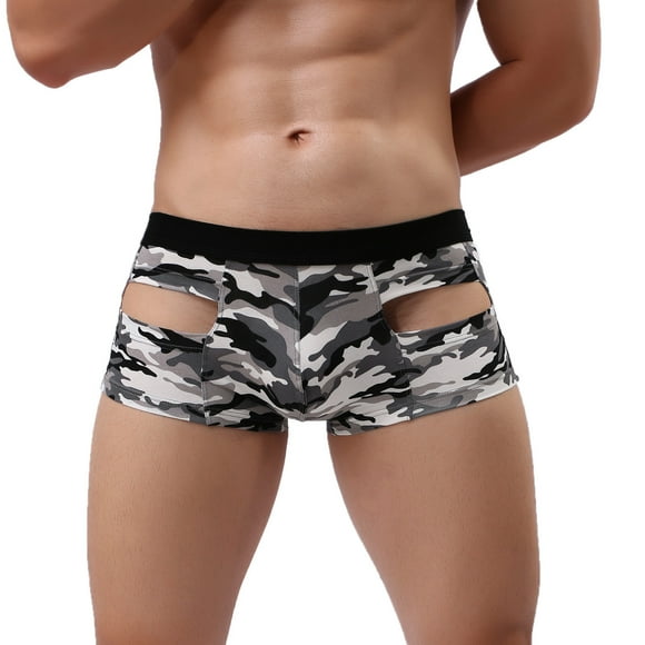 TSADFHJI Manmade Underwear Men Male Casual Breathable Underwear Pant Cotton Hollowed out Knickers Comfortable Boxer L Grey