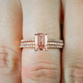 thumbnail image 4 of Sale 2.50 Carat 7x5mm Emerald Cut Morganite and Diamond Moissanite 3 Rings Set , 1 Engagement Ring and 2 Wedding Bands with 18k Gold Plating, 4 of 4