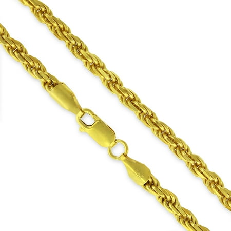 Sterling Silver Italian 4mm Rope Diamond-Cut Link Solid 925 Yellow Gold Plated Twisted Chain Necklace 20