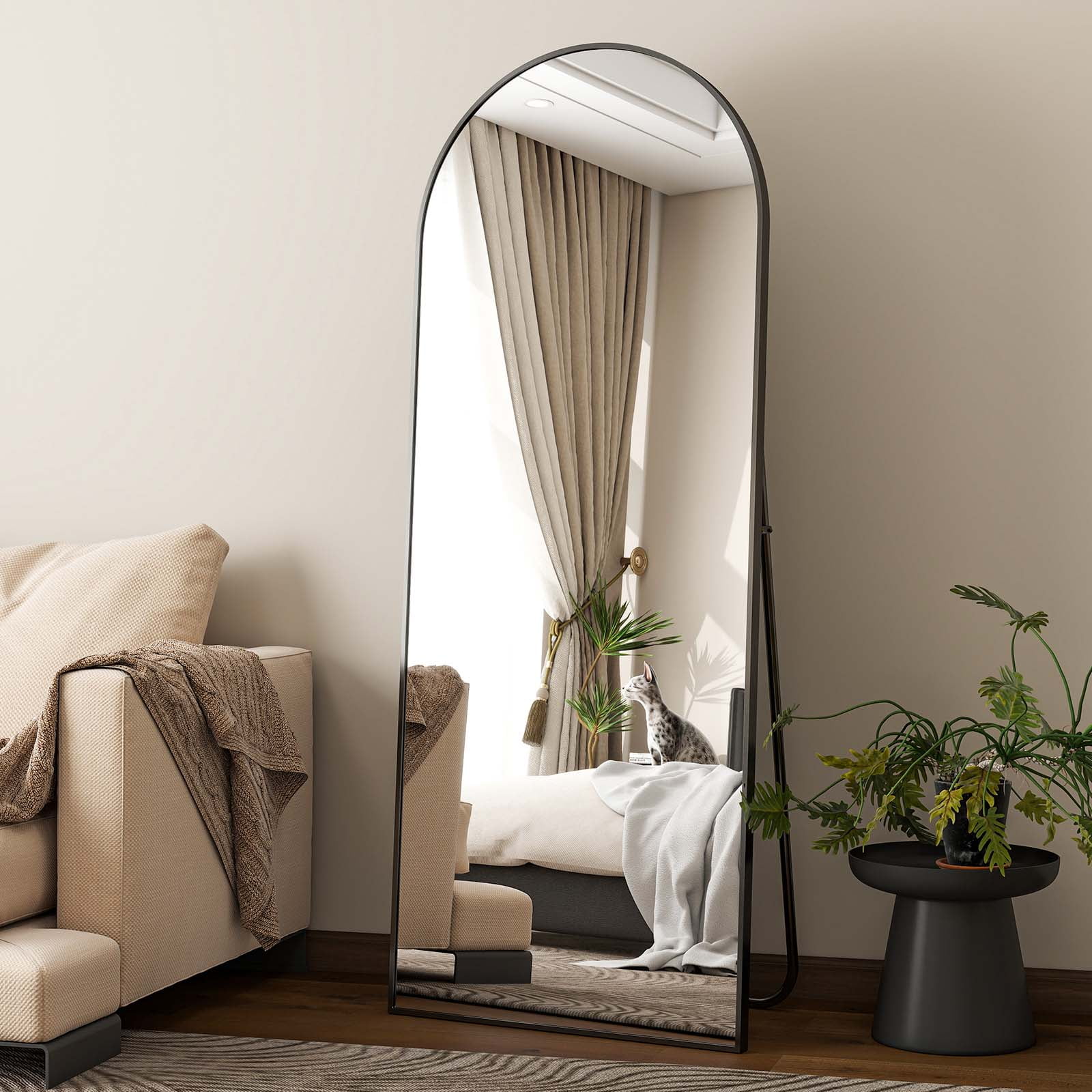 BEAUTYPEAK 65.1"x 25" Arched Full Length Floor Mirror Full Body with Stand,Black  (图4) BEAUTYPEAK 65.1"x 25" Arched Full Length Floor Mirror Full Body with Stand,Black  (图4)