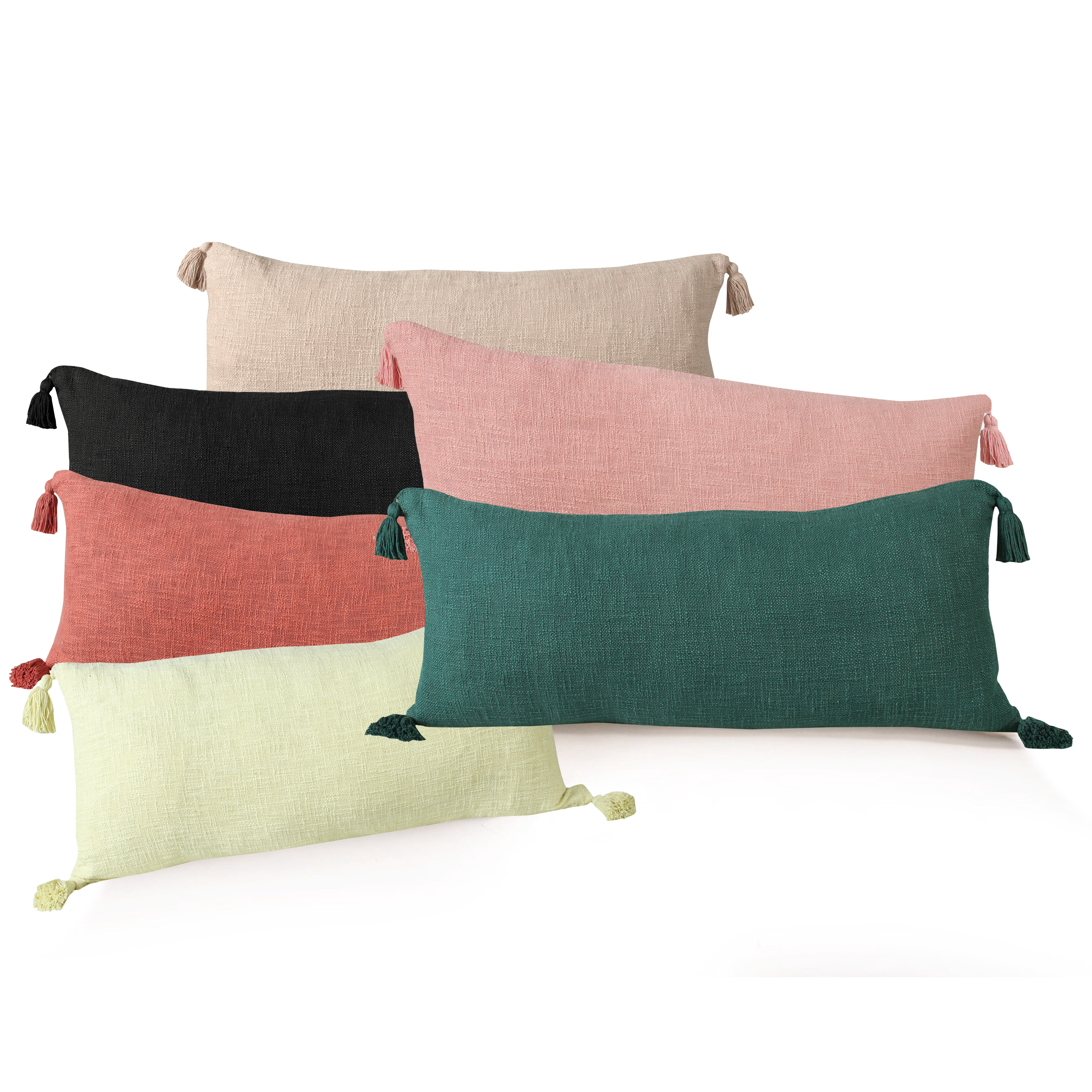 Ox Bay Hampton 14" x 36" Green Solid Cotton Reversible Adult Decorative Throw Pillow