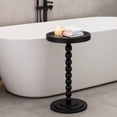 thumbnail image 2 of Beuway Small Round Side Table with Raised-Edge Tabletop,Modern Coffee End Table with Soild Wood Leg(Black), 2 of 11