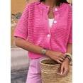 thumbnail image 3 of Women's Hollow Out Short Sleeve Knit Cardigan Deep Pink M, 3 of 7