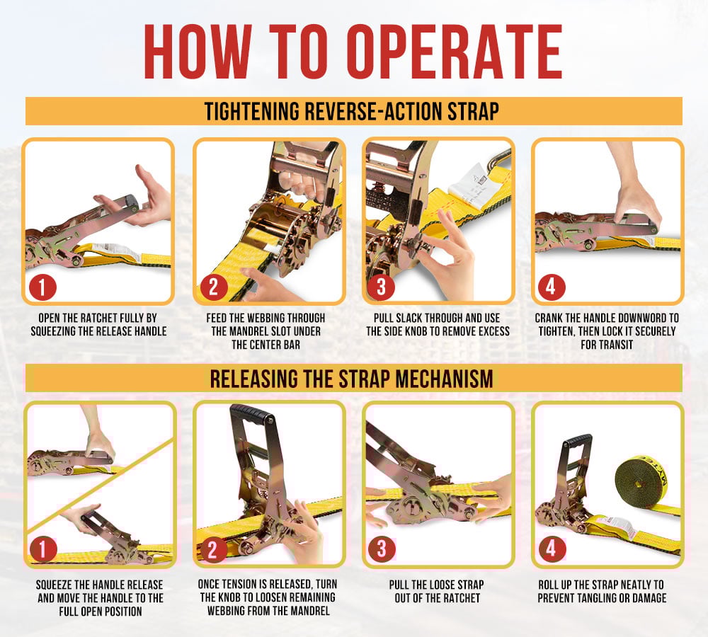 thumbnail image 4 of 8 Pack 4" x30' Self-Tensioning Ratchet Tie Down Straps with Flat Hooks - 5,400 Lbs WLL - Heavy Duty Tie Down Ratchet Straps for Flatbed, Truck, Trailers, Cargo, Pickup - Yellow, 4 of 14