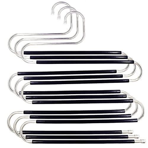 Pants Hangers Space Saving,3 Pack S-Type Non-Slip Stainless Steel Clothes Pants Hangers Closet Organizers and Storage,Closet Organizer Hanger Organizer for Scarf Jeans Trousers Towels Leggings