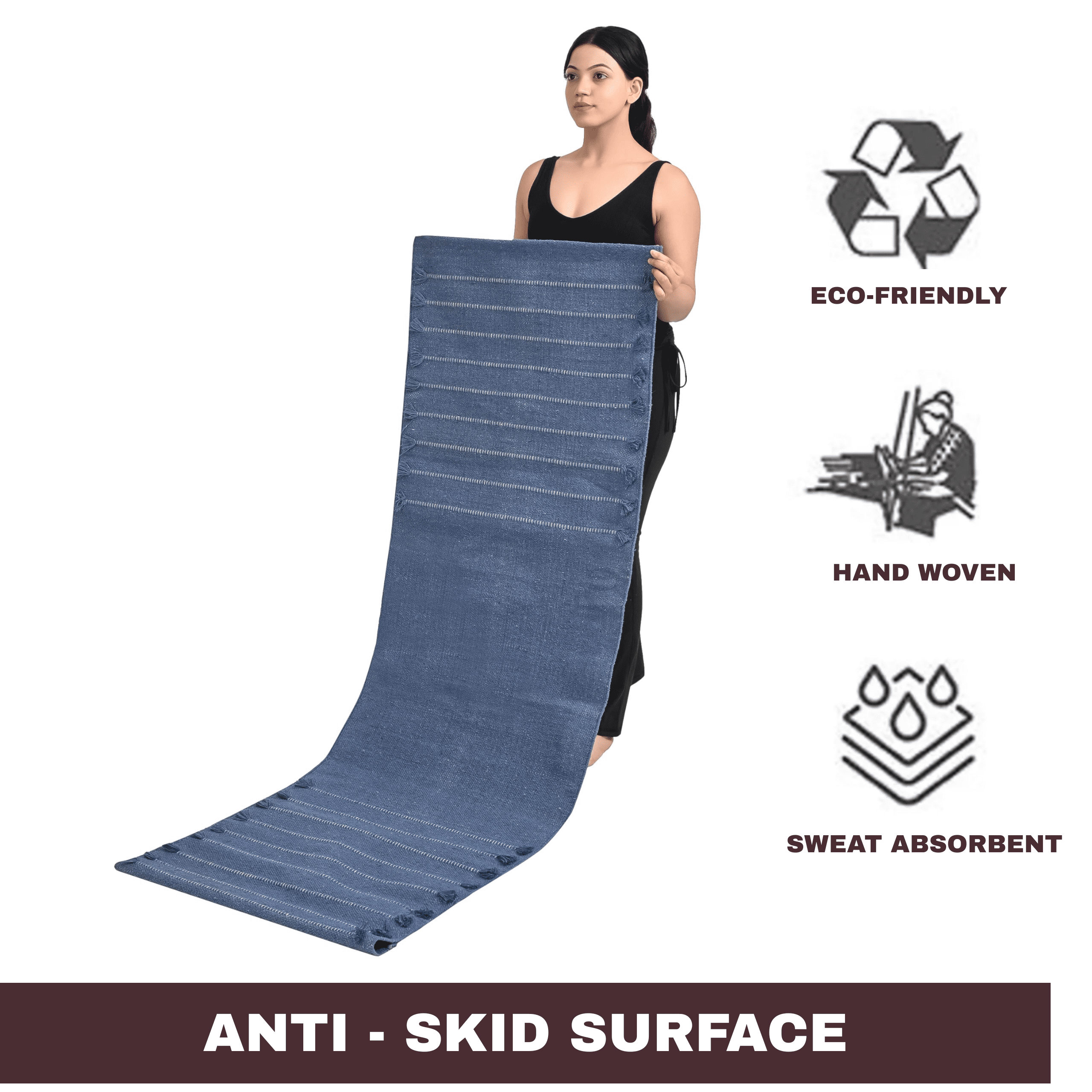 Sivi Herbal Organic Cotton Yoga Mat - Eco-Friendly Hand-Woven Non-Slip Rug - Thick & Comfortable (24”x72”x5mm) for Home Fitness & Yoga