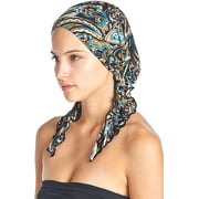 Ashford & Brooks Pre Tied Fitted Headscarf Bandana Chemo Head Scarf Hair Cover Sleep Turban - Paisley Blue Brown