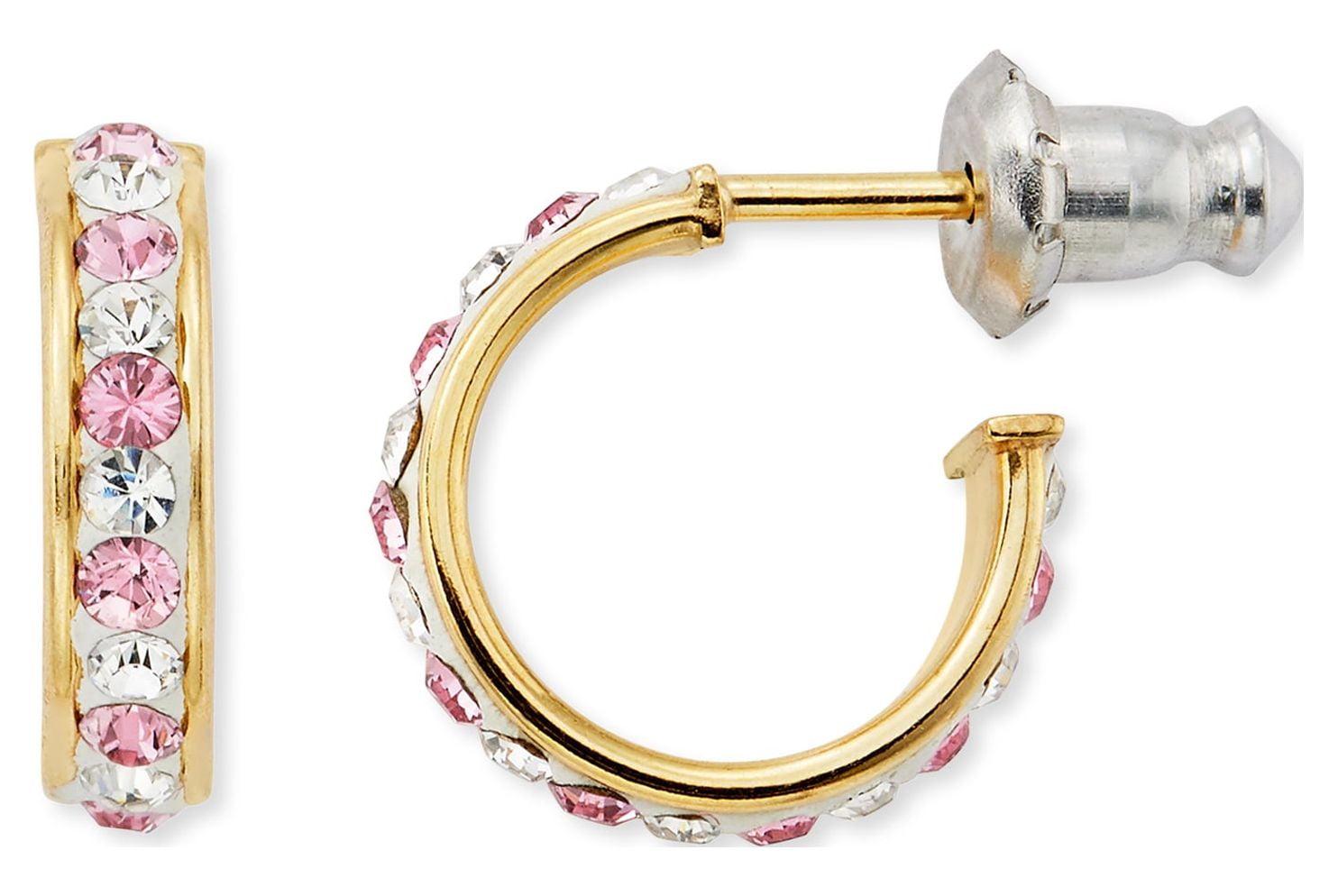 Brilliance Fine Jewelry 14K Gold Plated Sterling Silver Crystal Heart Studs and Hoop Children’s Earrings Set