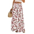 thumbnail image 2 of WTOBBY Women's Casual Wide Leg Pants with Stretch Belt Floral Print Pockets and Adjustable Tie Design for a Comfortable Lightweight Summer Outfit ,Watermelon Red L, 2 of 7
