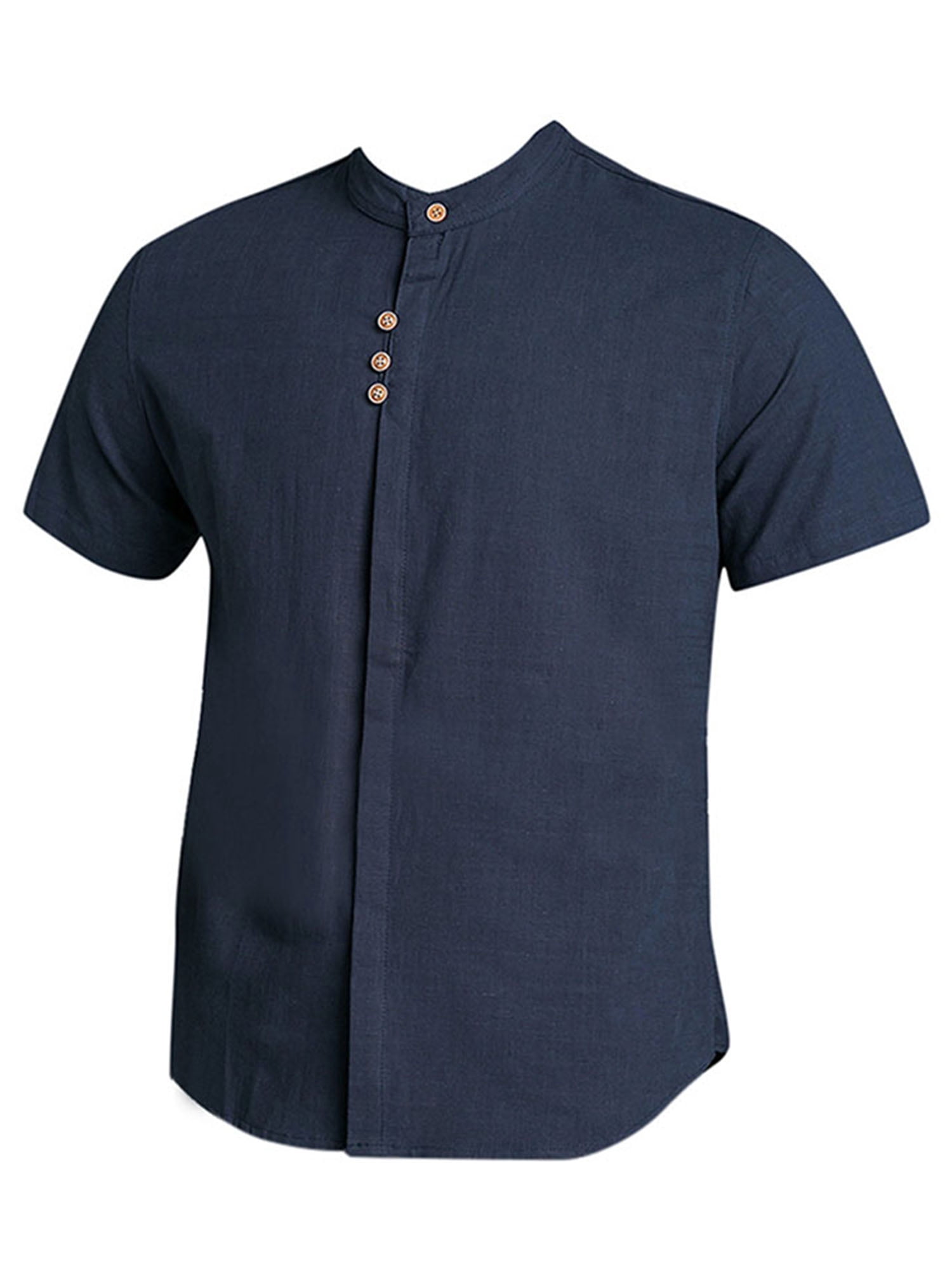 UKAP Mens Linen Henley Shirts Short 