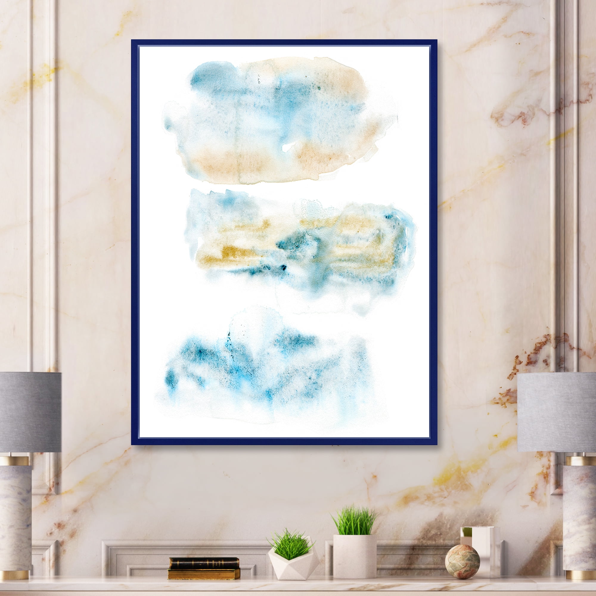 Abstract Of Clouds Dark Blue Colored II 30 in x 40 in Framed Painting Canvas Art Print, by Designart