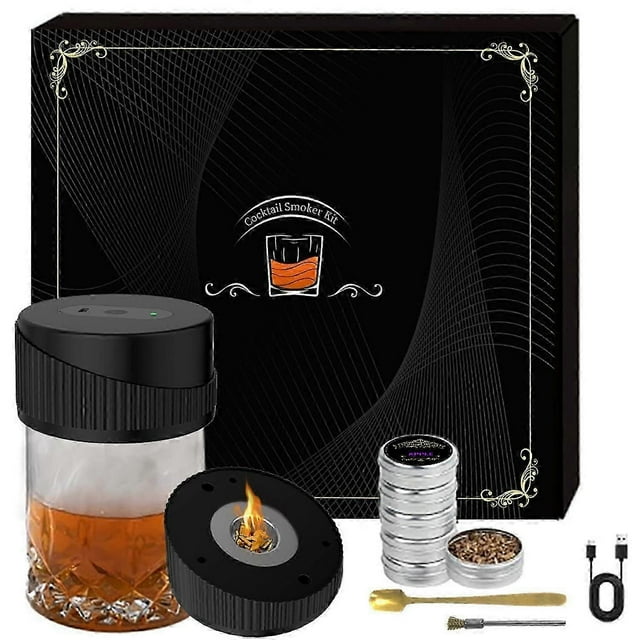 Electric Whiskey Smoker Kit with 6 Wood Chips, No Butane Needed, Rechargeable Cocktail Smoker Kit