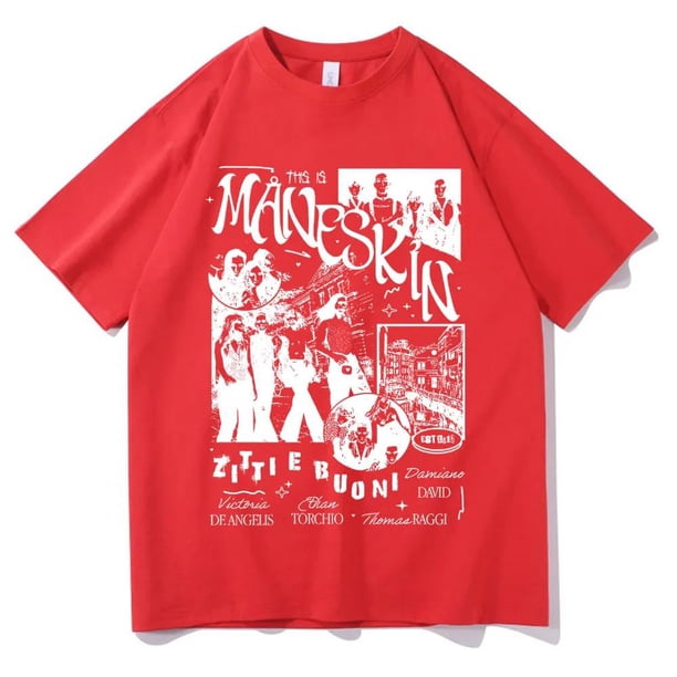 Camiseta de Maneskin de banda de Rock italiana camiseta con estampado gráfico de álbum de música ropa de calle Vintage de gran tamaño para hombres y mujeres camiseta de talla europea