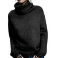 thumbnail image 3 of Women Oversized High Neck Pullover Sweater Cable Knit Long Sleeve Sweater Tops Black XL, 3 of 9