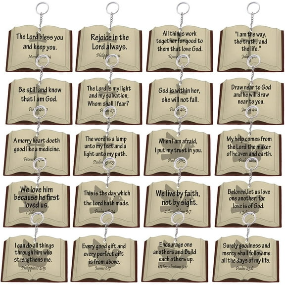 20 Set Bible Verse Book Shape Keychain Card 2 x 2 inch Scripture Inspirational Faith Jesus Christian Religious Faith Keychain