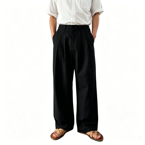 CONZONE Mens Baggy Pants Wide Leg Pants for Men Trendy Buttons Solid Soft Casual Joggers Pant With Pockets