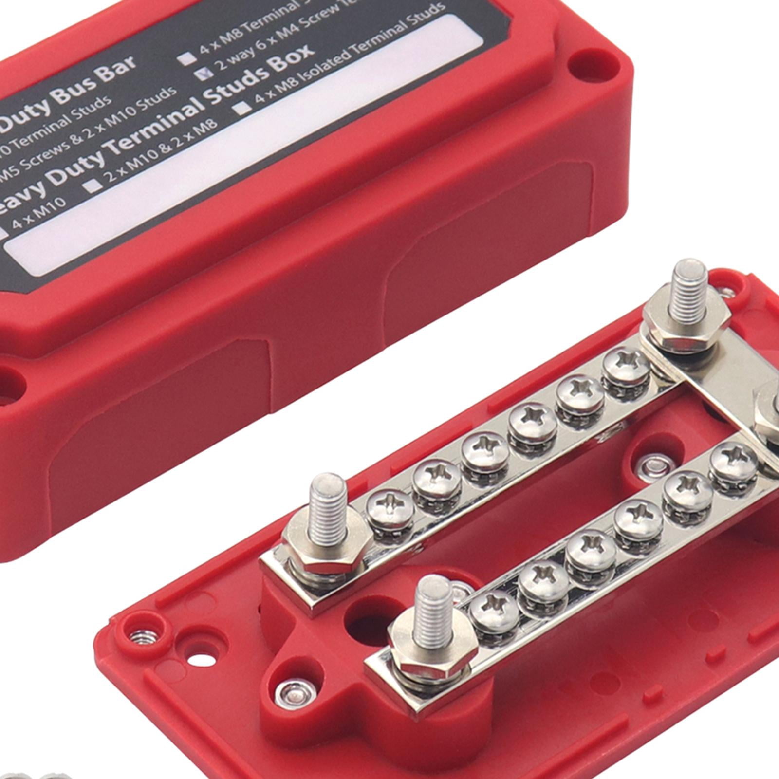 Power Distribution Terminal Block Busbar Box Bus Bar for Yacht RV Boats Red 12 x M4