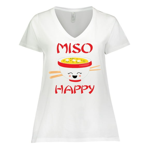 Inktastic Kawaii Miso Happy Women's Plus Size V-Neck T-Shirt