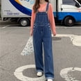 thumbnail image 5 of Womens Solid Color Buttoned Denim Jumpsuit With Shoulder Straps, 5 of 7