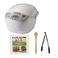thumbnail image 1 of Olla Arrocera y Calentadora Micom Zojirushi (10 Tazas/Beige) Conjunto con Libro de Cocina, Pinzas de Cocina (Acero Inoxidable, Negro) y Cuchara de Bambú de 38 cm (4 Artículos), 1 of 9