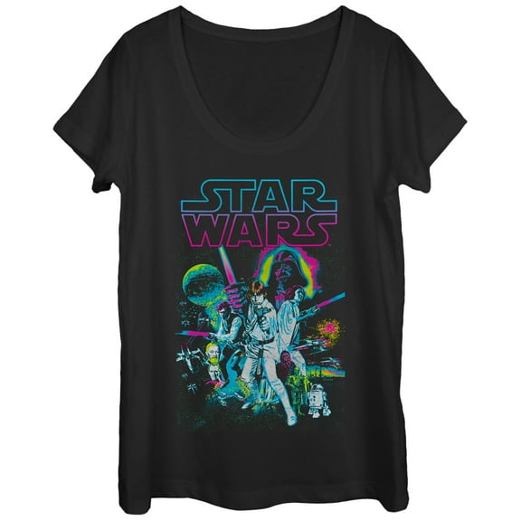 Women's Star Wars Neon Collage  Scoop Neck Black Large