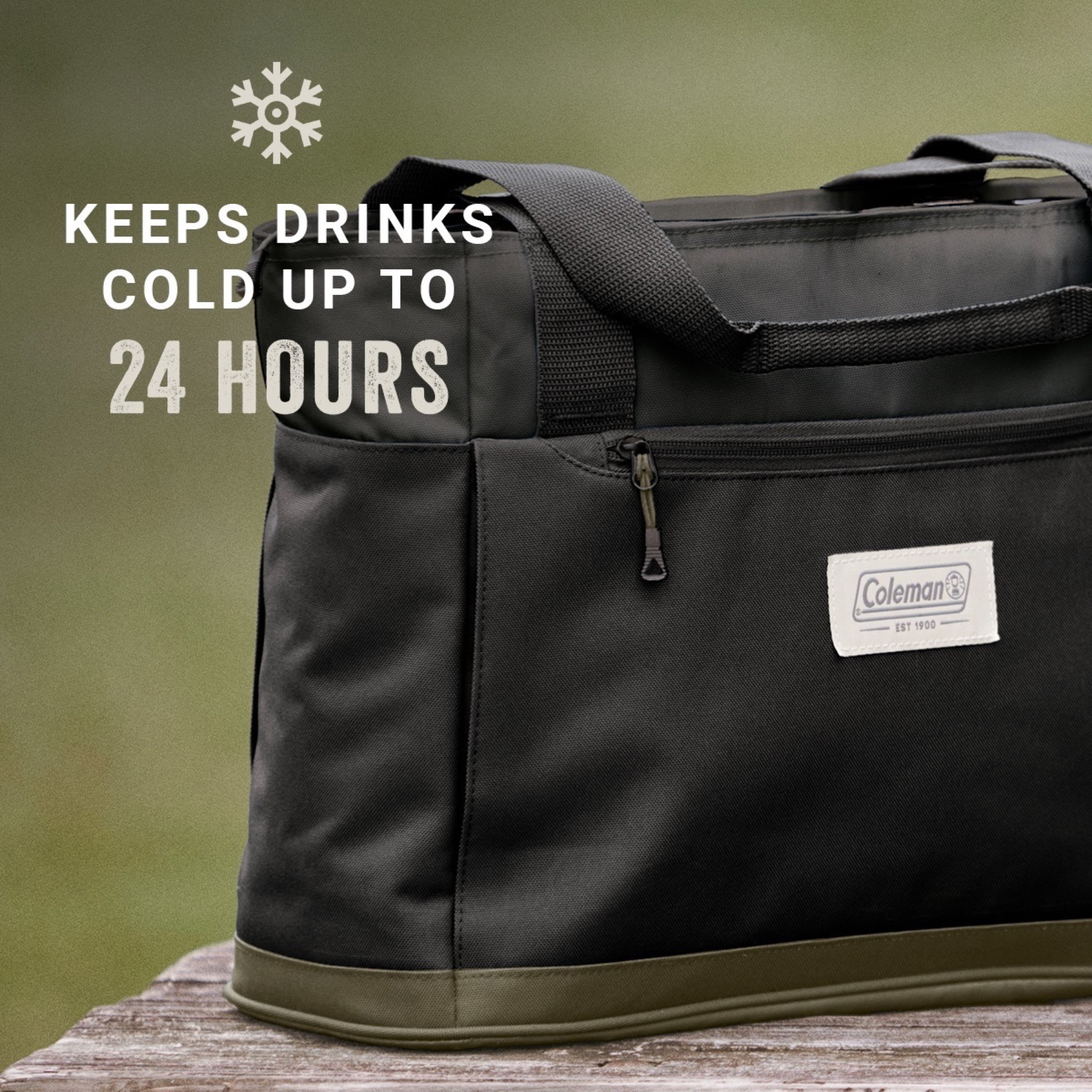 Coleman Outlander 14Qt 20-cans Soft Thermocooler Tote, Black and Olive, Stay Cold up to 24 Hours