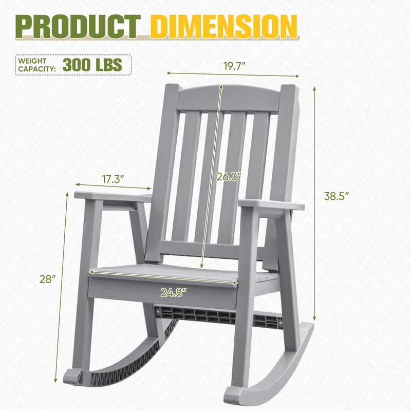 Homall Outdoor Rocking Chair Resin All-Weather Resistant High-Back Rocker for Patio, Garden