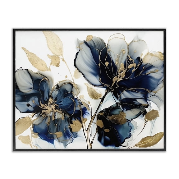 Stupell Industries Contemporary Blue Swirling Modern Flowers Black Framed Giclee Art, 30 x 24, by LSR Design Studio