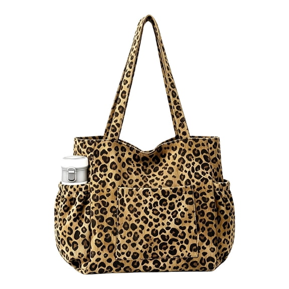 Women Corduroy Tote Bag Large Capacity Multi‑Pocket Shoulder Tote Bag for Work School Daily Use
