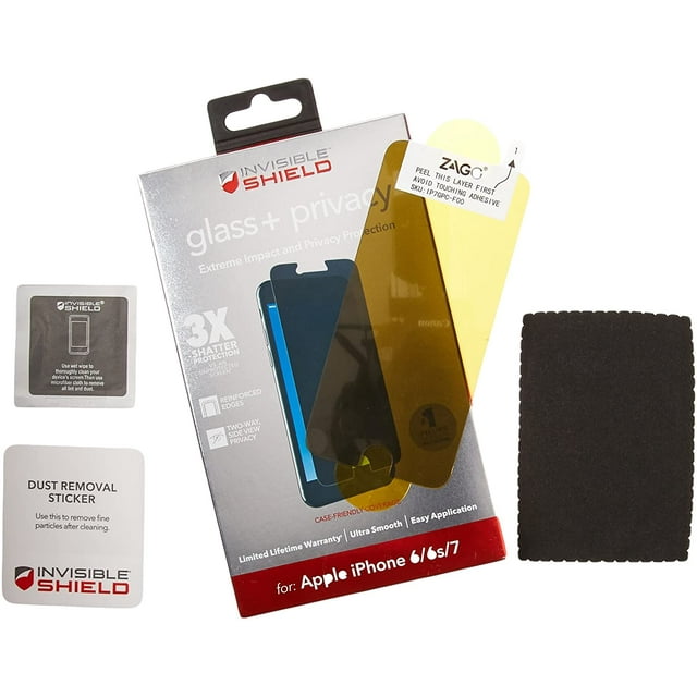 ZAGG InvisibleShield Glass-Plus Privacy Screen Protector for Apple iPhone 8, iPhone 7, iPhone 6s, iPhone 6 – 3X Impact