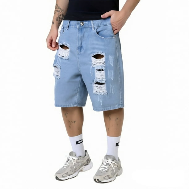 WILLBEST Pantalones Cortos Casuales para Hombre, Pantalones Cortos de Mezclilla Rotos, Holgados, Casuales, Modernos, de 5 Pulgadas de Largo, Ropa de Verano