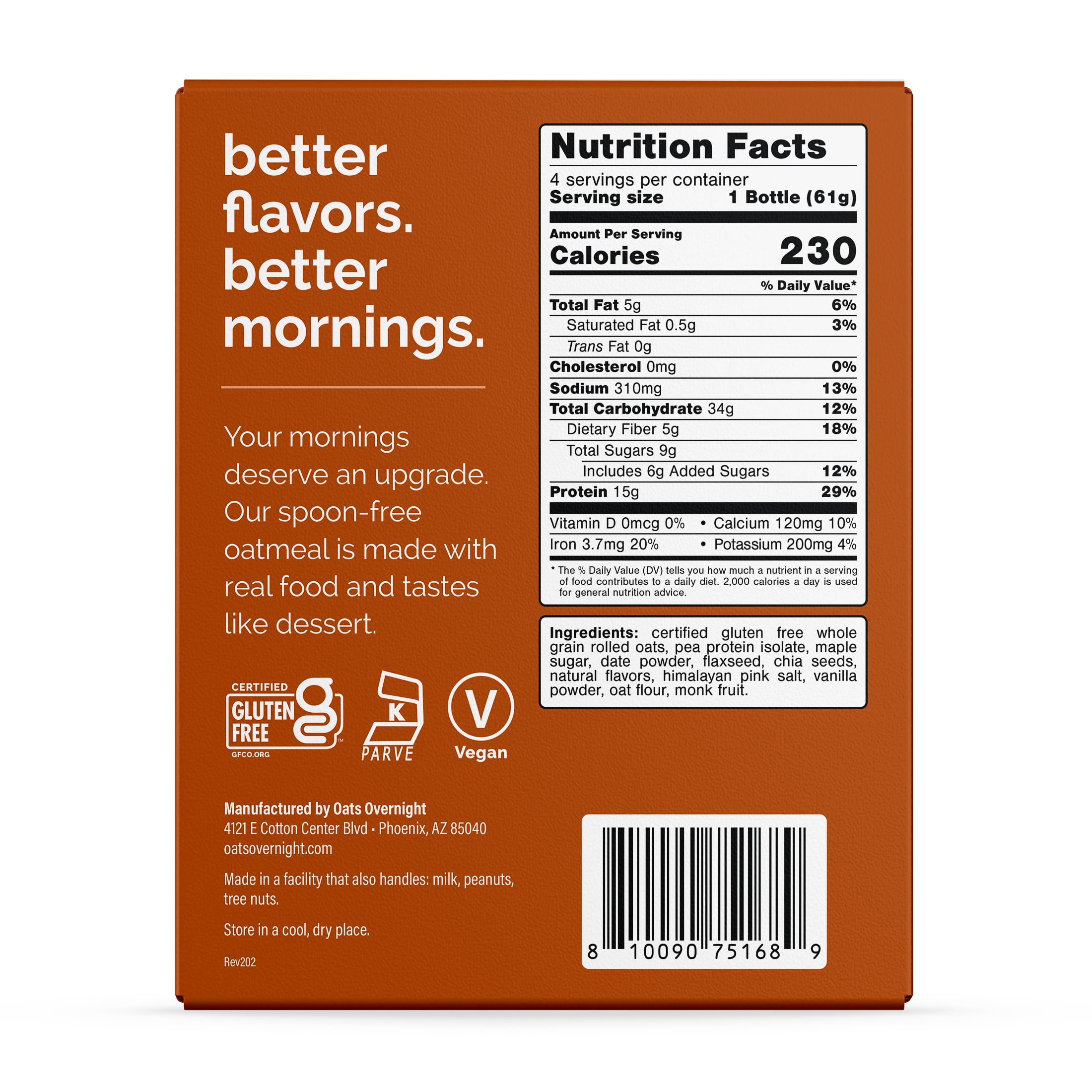 Oats Overnight Maple Brown Sugar Protein Overnight Oatmeal Shake, 4 pack