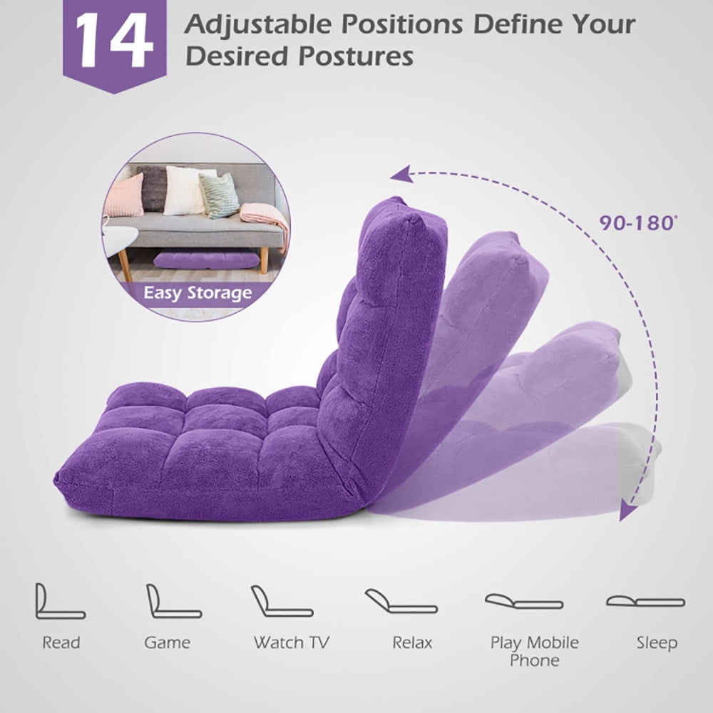 Finihen Adjustable 14-position Cushioned Floor Chair, Folding Lazy Sofa Chair for Living Room, Bedroom, for Gaming, Reading, Purple Finihen Adjustable 14-position Cushioned Floor Chair, Folding Lazy Sofa Chair for Living Room, Bedroom, for Gaming, Reading, Purple