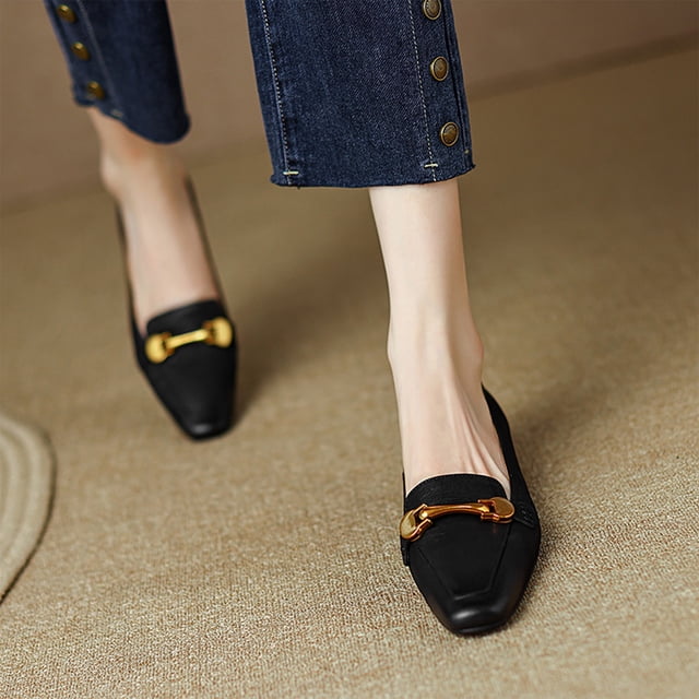 Babysbule Chaussures Décontractées pour Femmes Style Petit Parfum Bout Rond Perle Style Rétro Français Chaussures Mary Plates à Bouche Peu Profonde Chaussures en Cuir Verni Doux