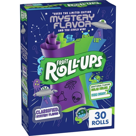 Fruit Roll-Ups Fruit Flavored Snacks, Mystery Flavor, Solar Melon, and Star Berry, 30 ct