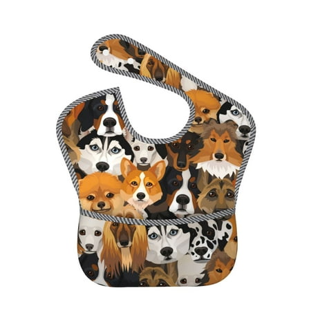Bingfone Mess-Proof Baby Bib - Waterproof Bib For Baby Boy Or Girl With Food Catcher Pocket, Unisex-Dogs Different Breeds