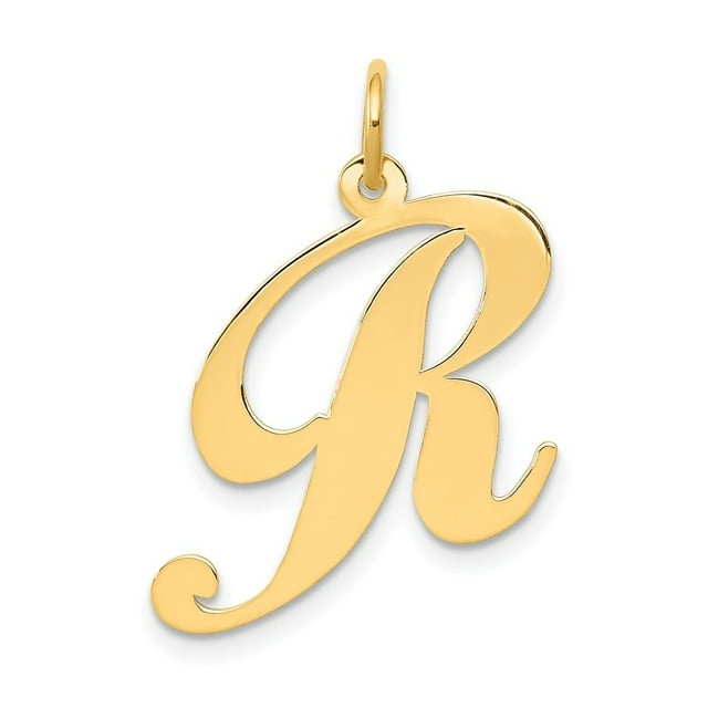 Diamond2Deal 14K Pendentif Initiale Lettre R en Or Jaune Grand Script pour Femmes