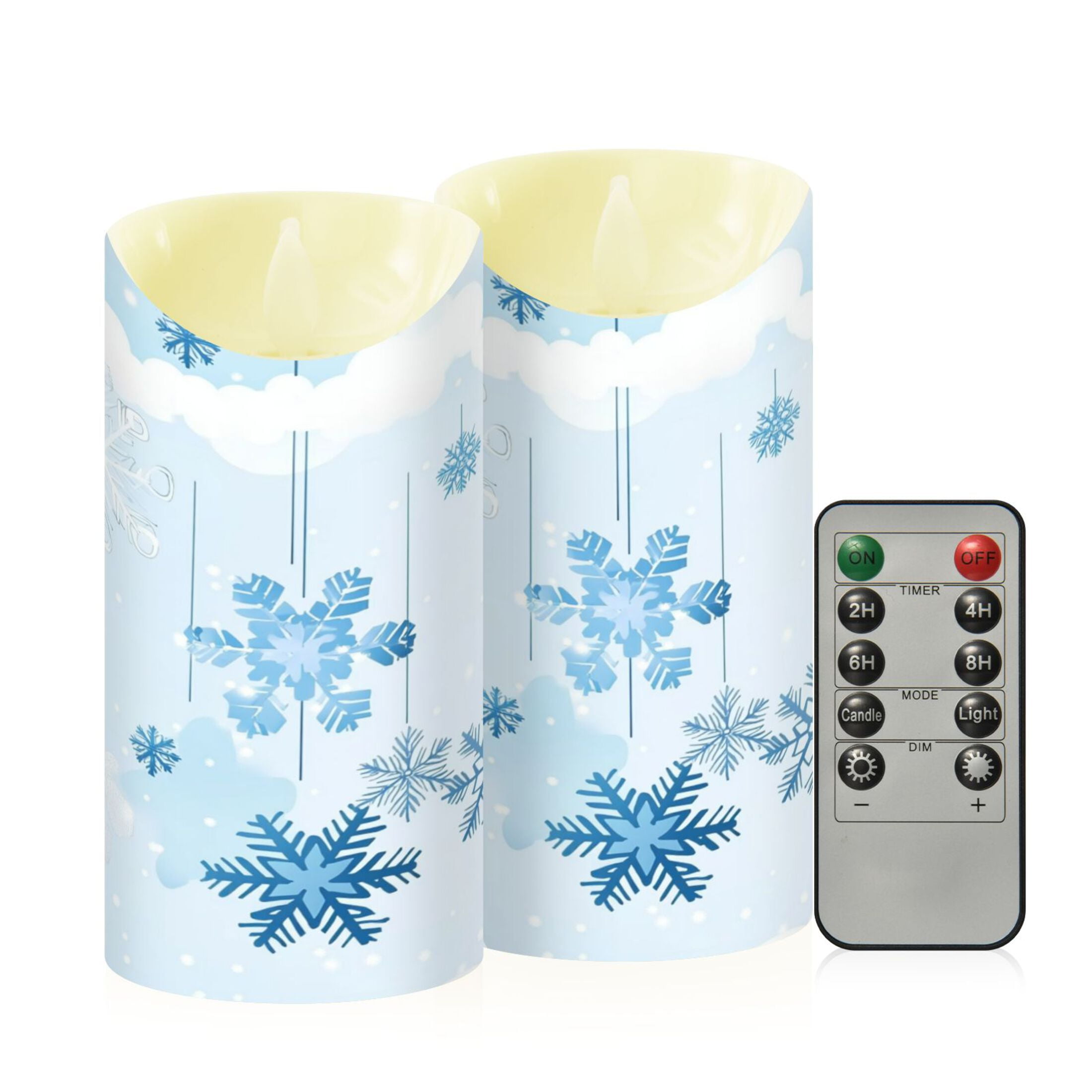 2 PCS Tilted Flameless Candles Flickering LED Lights Battery Operated Candles with Remote Timers for Holiday Decor Hanging Snowflakes