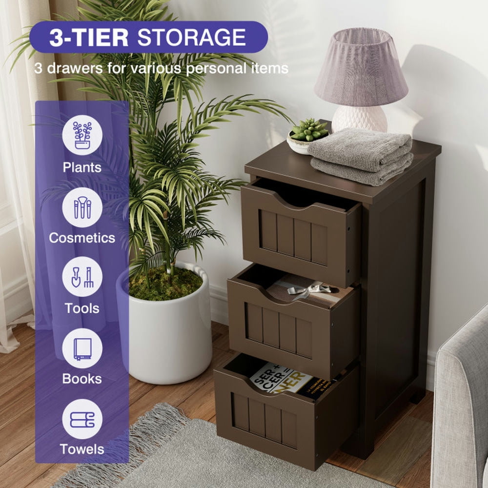 Finihen Bathroom Storage Cabinet, Bathroom Floor Cabinet, Bathroom Floor Freestanding Storage Organizer with 3 Drawers, for Bathroom, Living Room, Bedroom, Kitchen, Brown Finihen Bathroom Storage Cabinet, Bathroom Floor Cabinet, Bathroom Floor Freestanding Storage Organizer with 3 Drawers, for Bathroom, Living Room, Bedroom, Kitchen, Brown