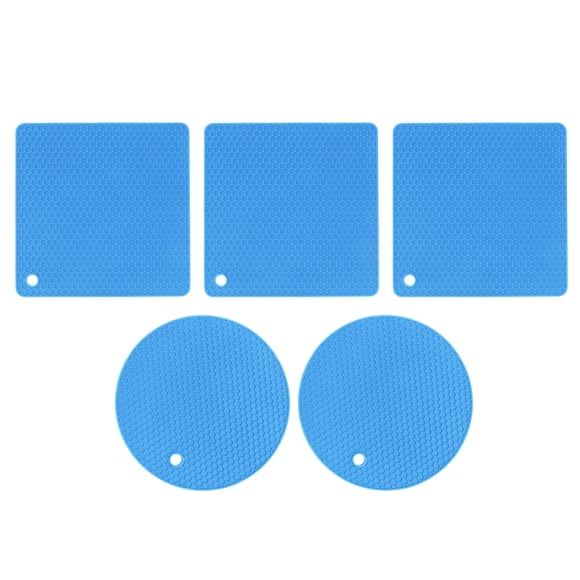 5 alfombrillas de silicona multiusos con diseño de panal (2 redondas y 3 cuadradas), color azul