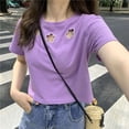 thumbnail image 5 of Womens T-shirts Short Sleeved Round Neck Summer Base T-shirt Purple XXL, 5 of 6