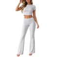 thumbnail image 4 of zejinsd Two Piece Sets for Women Short Sleeves Crop Tops with High Waist Fit Flare Pants Sets Casual Outdoor Tracksuits Yoga Fitness Outfit, 4 of 7
