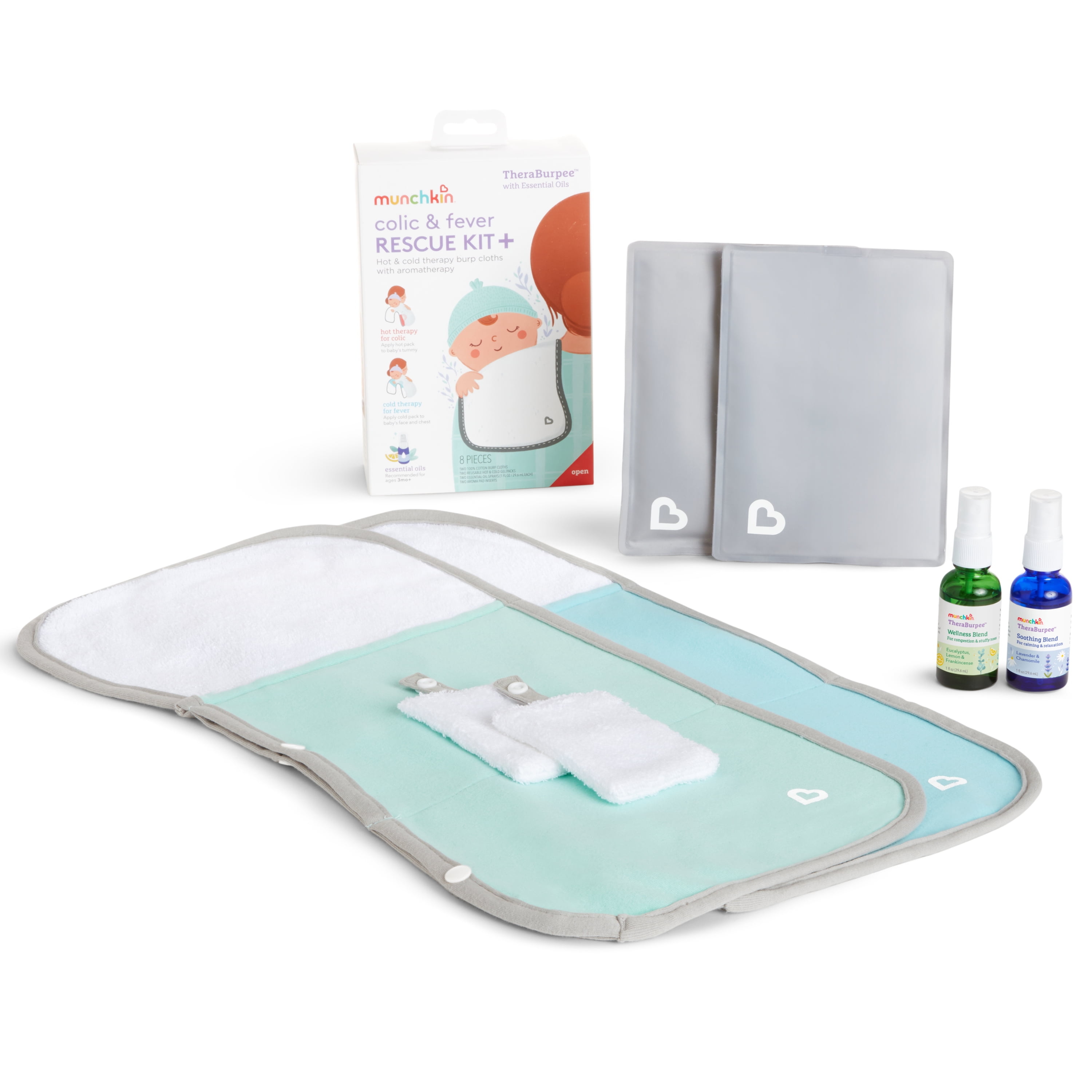Munchkin TheraBurpee with Essential Oils: Colic & Fever Rescue Kit + with Hot & Cold Therapy Burp Cloths & Aromatherapy